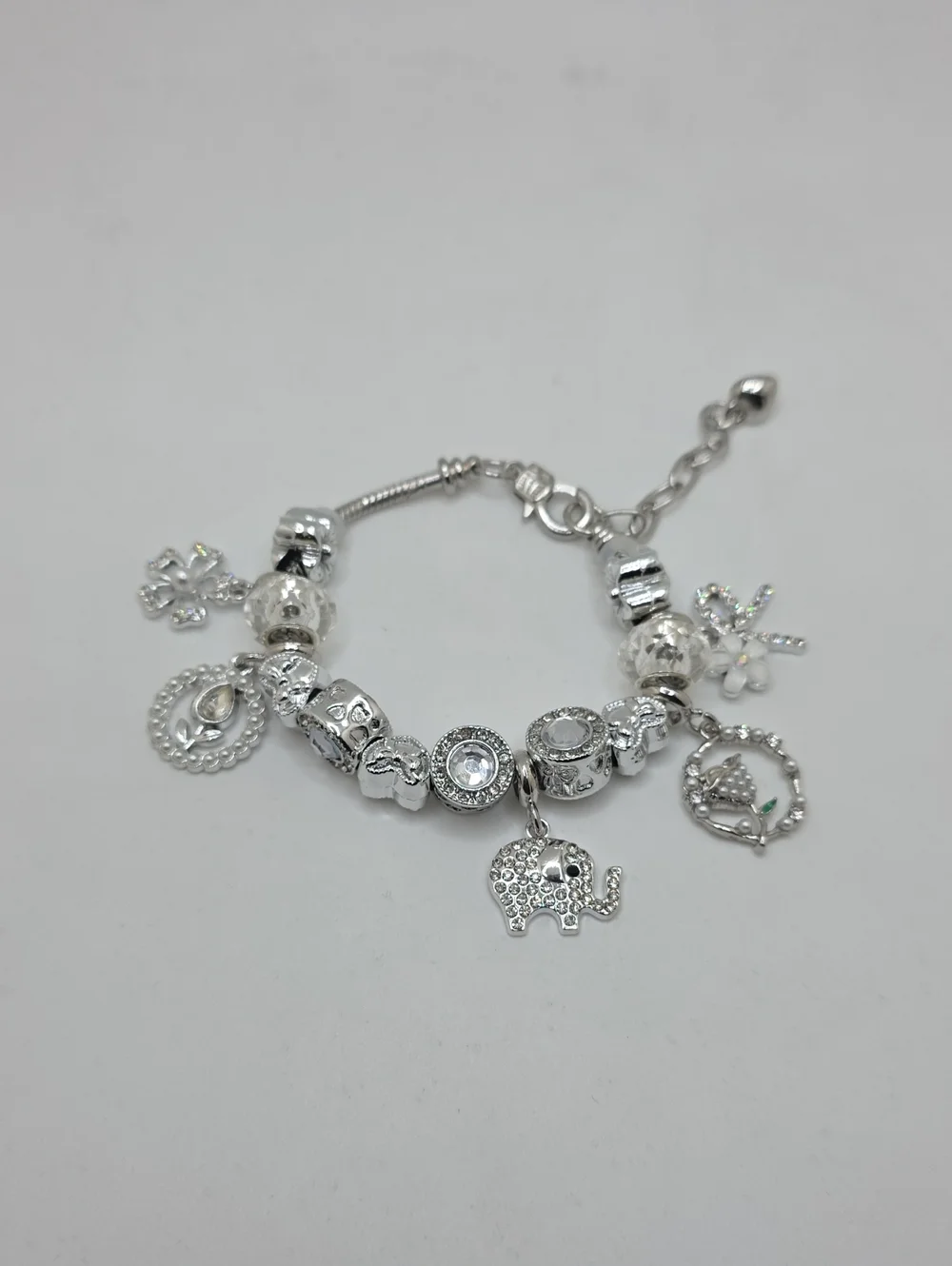 Silver Elephant Charm Bracelet with Crystal Accents